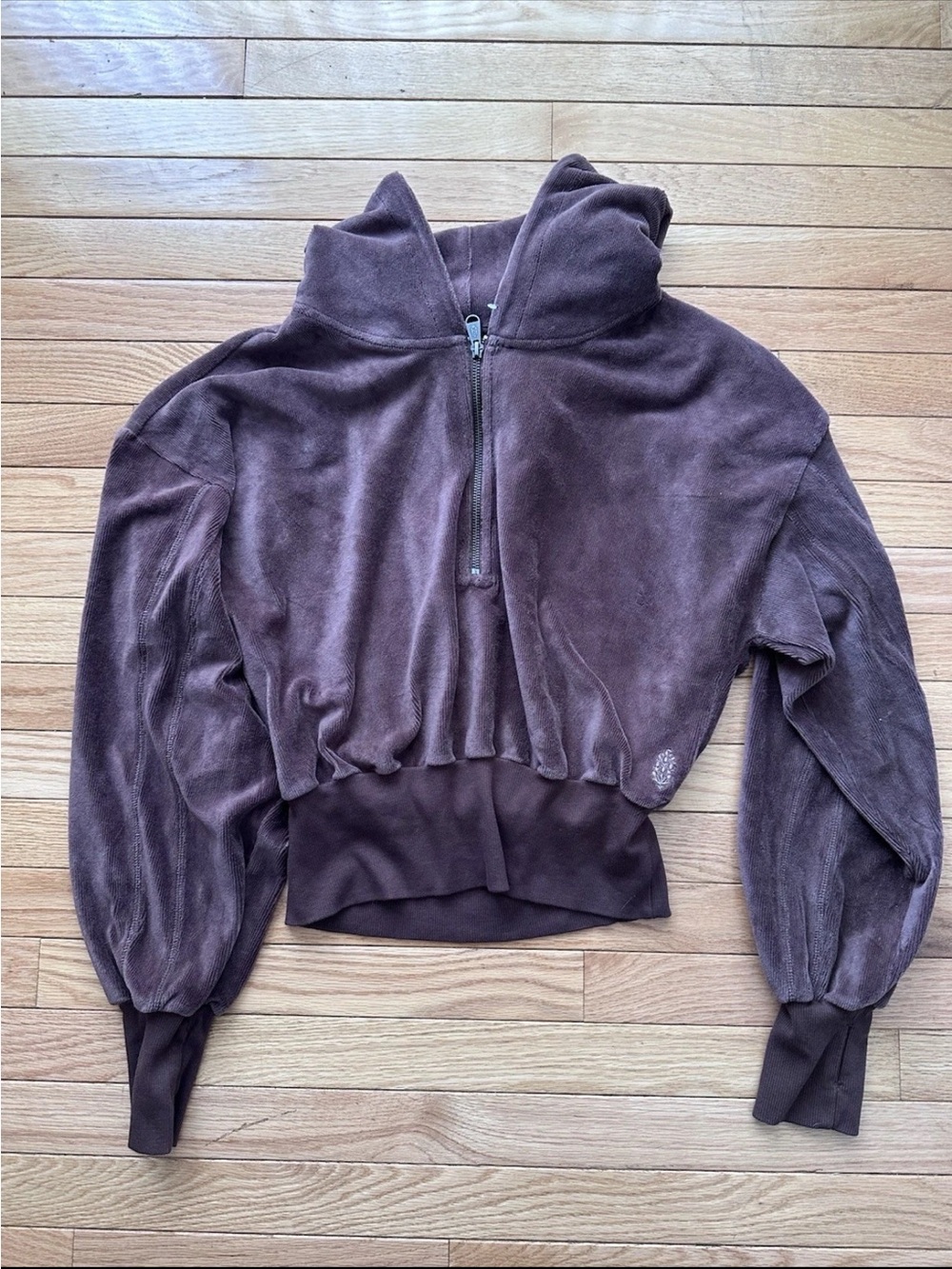 New Free People Movement by Free People Brown Lets Volley Velour Hoodie Size XL